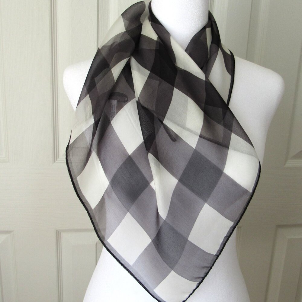 TALBOTS Sheer Black & White Gingham Scarf Made in Italy 100% Silk Buffalo Check